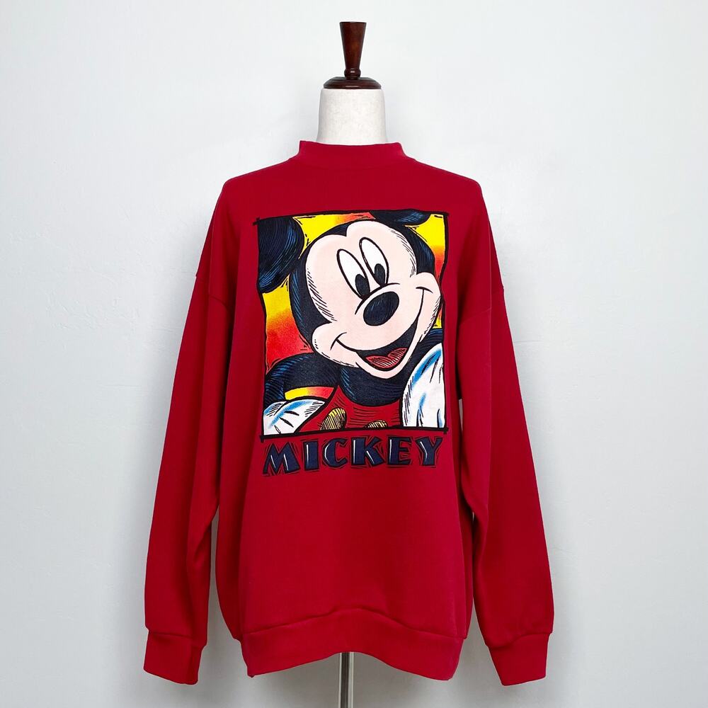Disney Vintage Mickey Mouse Unlimited Graphic Red Fleece Crewneck Sweatshirt XL
